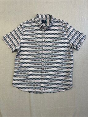 Ben Sherman Linen Cotton Plaid/geometric Button Up Shirt Men’s XL Short Sleeve